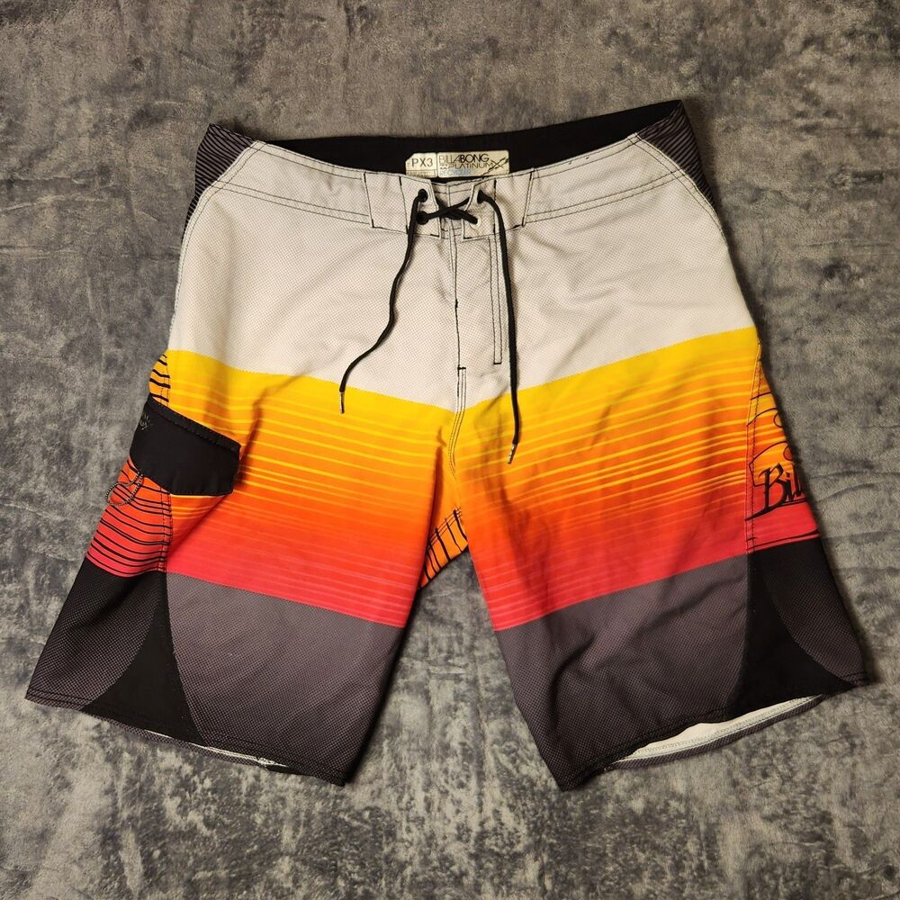 Billabong Platinum X PX3 Board Shorts‎ Mens 34 Sunset Stripe Swim Trunks